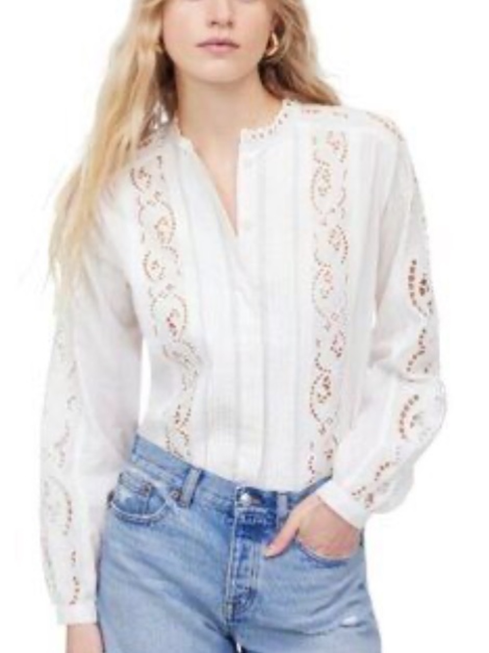 Madewell Lace-Inset Pintucked Button-Up Top NWOT White